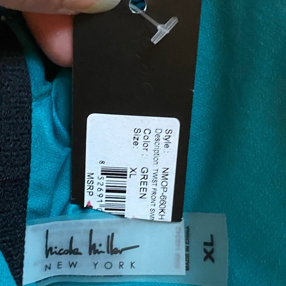 Nicole Miller Studio Womens Swimsuit One Piece Deep V Neck Teal Size Large NEW - Picture 5 of 6